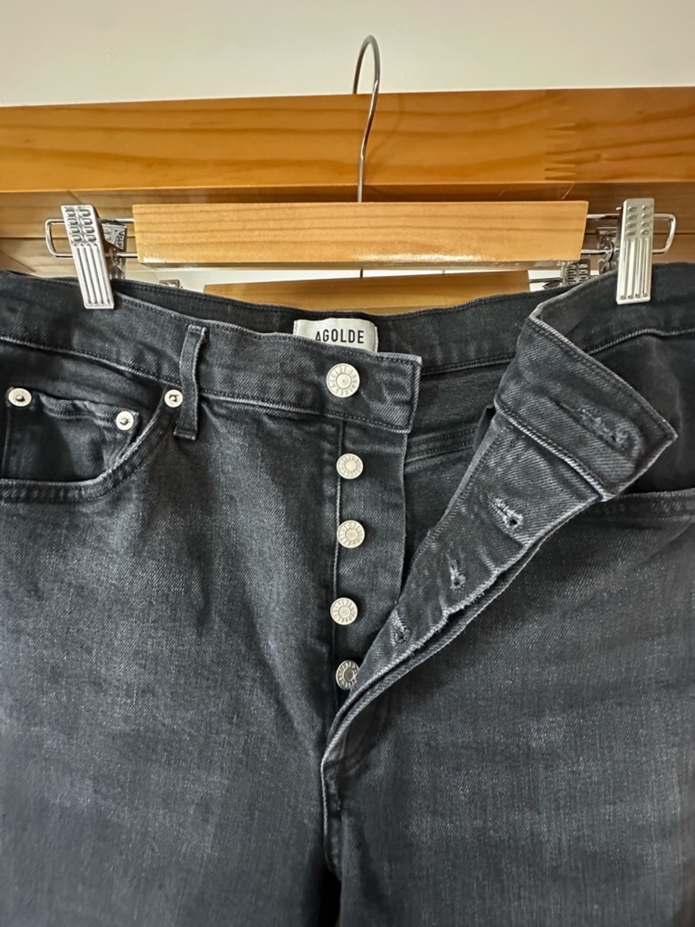 AGOLDE Riley High-Rise Straight Crop Jeans Washed Black Sz31 - Picture 9 of 11